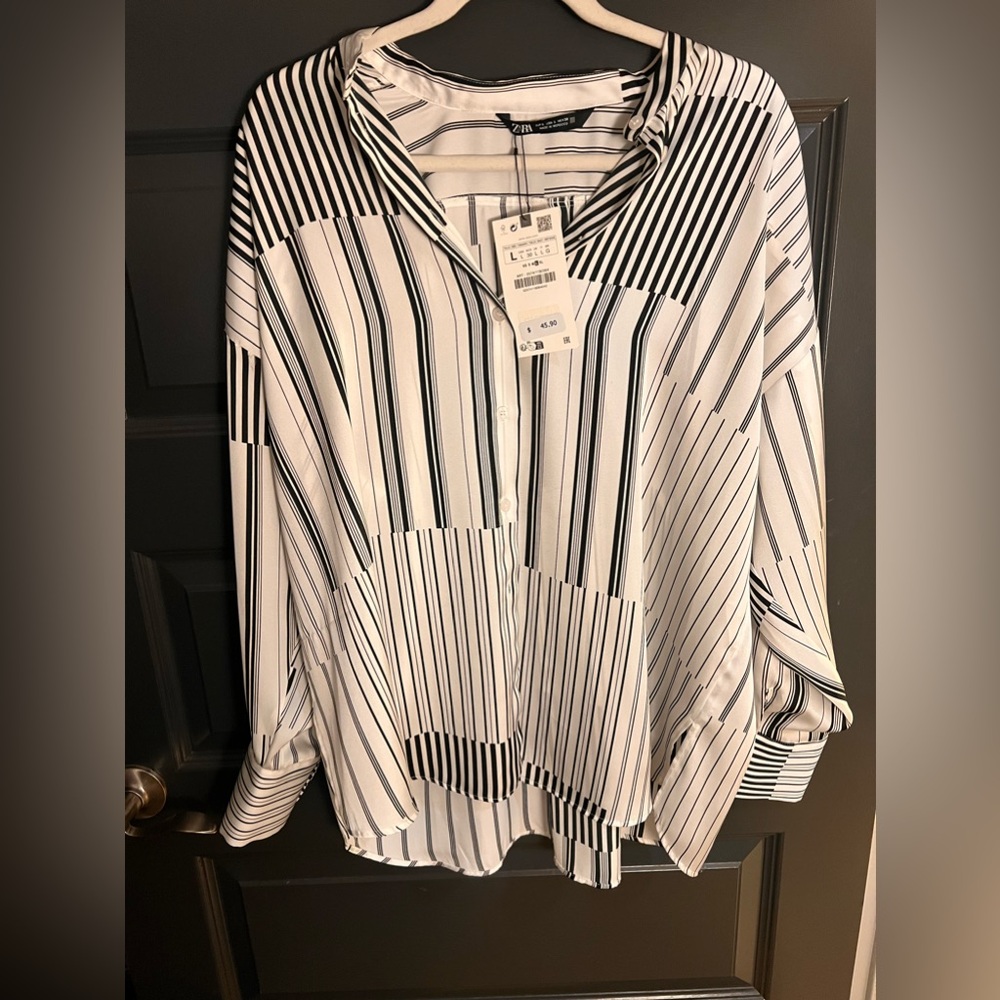 Zara satin effect striped blouse size L